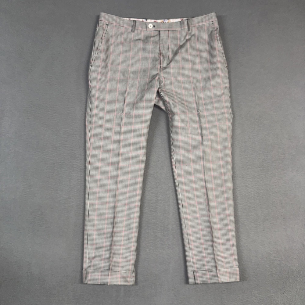 Paisley & Gray Pants Mens 38x32 (Fit 36x30) Black White Gingham Check Skinny Fit